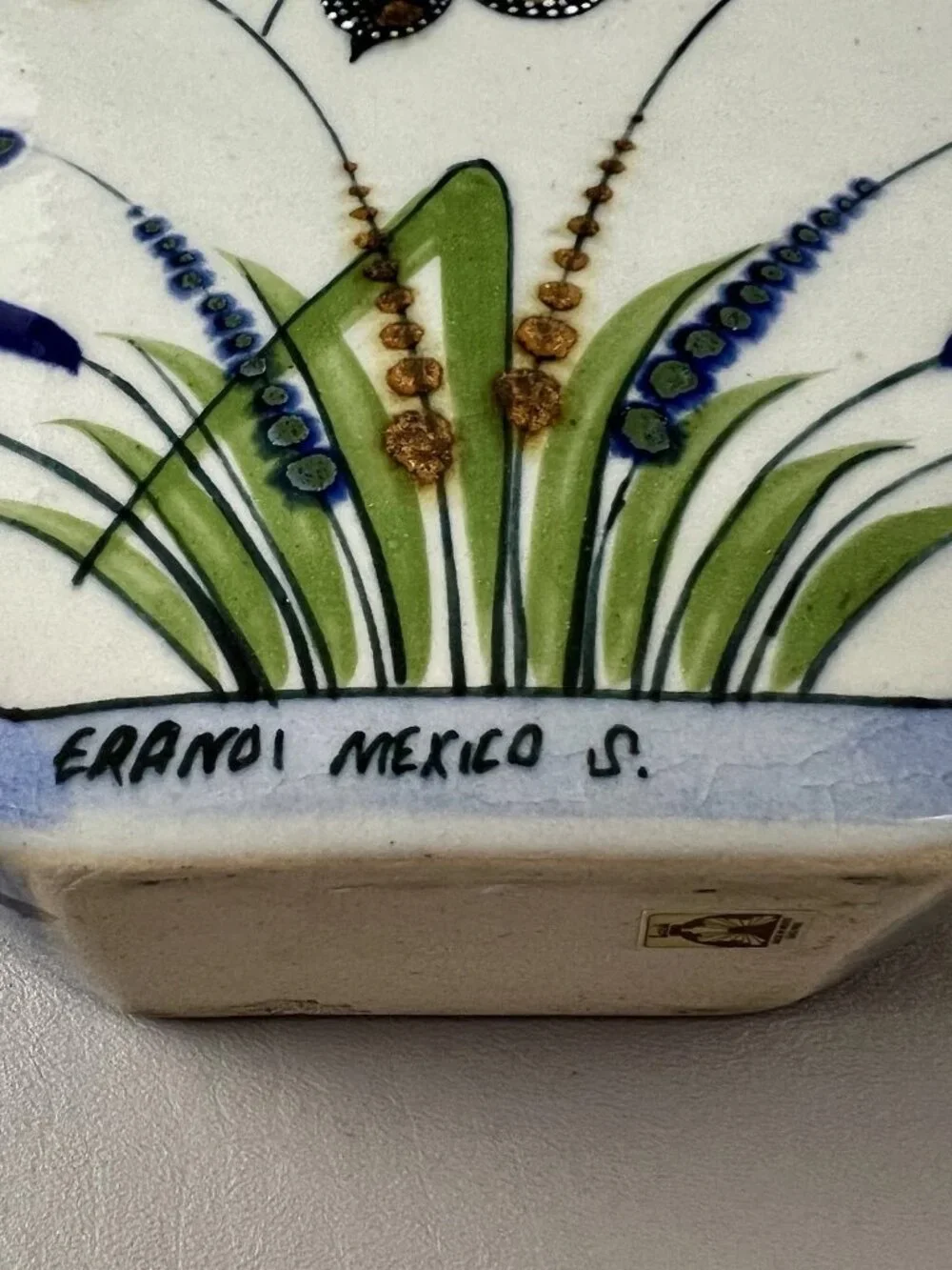 Vintage Erandi Mexico Tonala Style Pottery Vase Butterfly Floral Folk Art 8